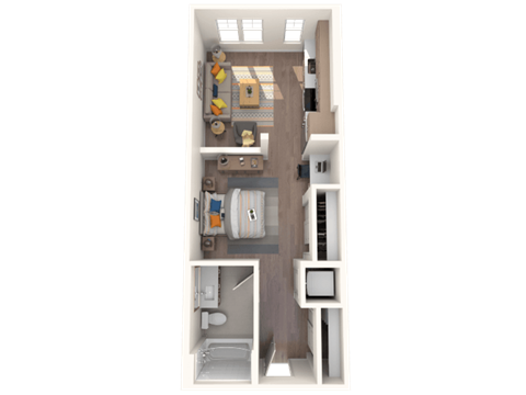 Floor plan for studio, 1 bath, 514 sqft